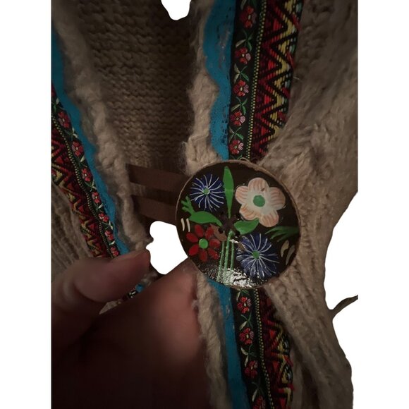 Free People Beige Wool Hooded Sweater With Embroidered Trim & Ornate Floral Butt - Picture 2 of 5